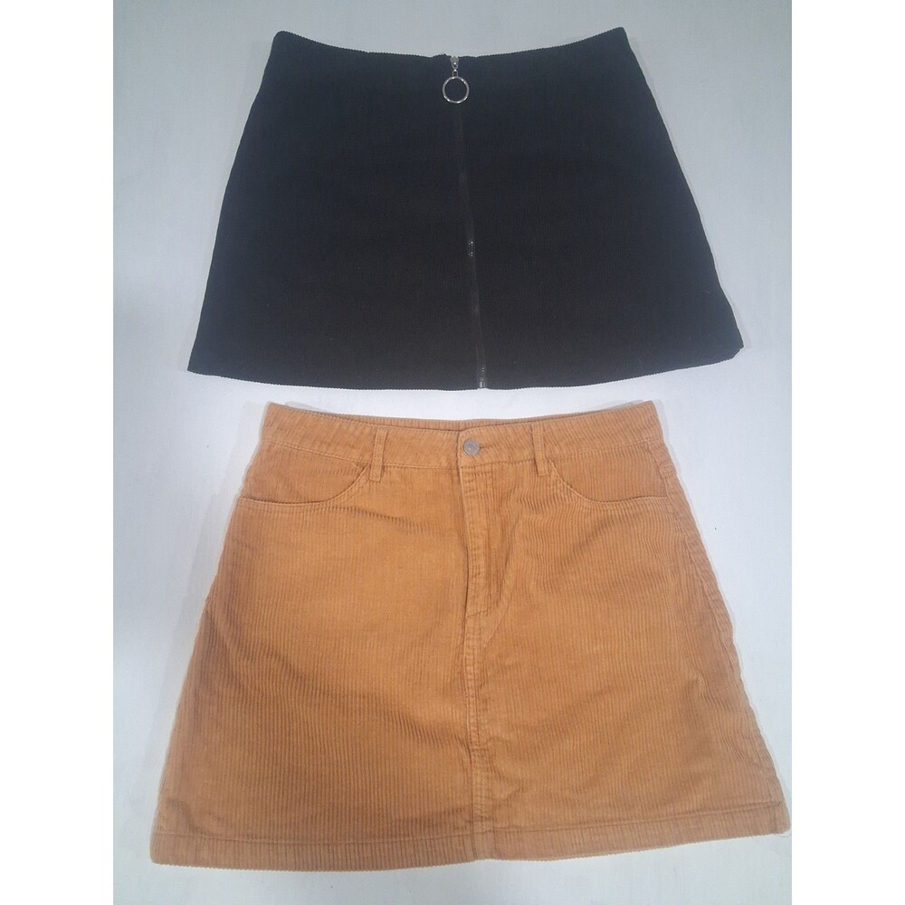 Lot (2) Womens Juniors Corduroy Mini Skirts Size Large Black Yellow Forever 21